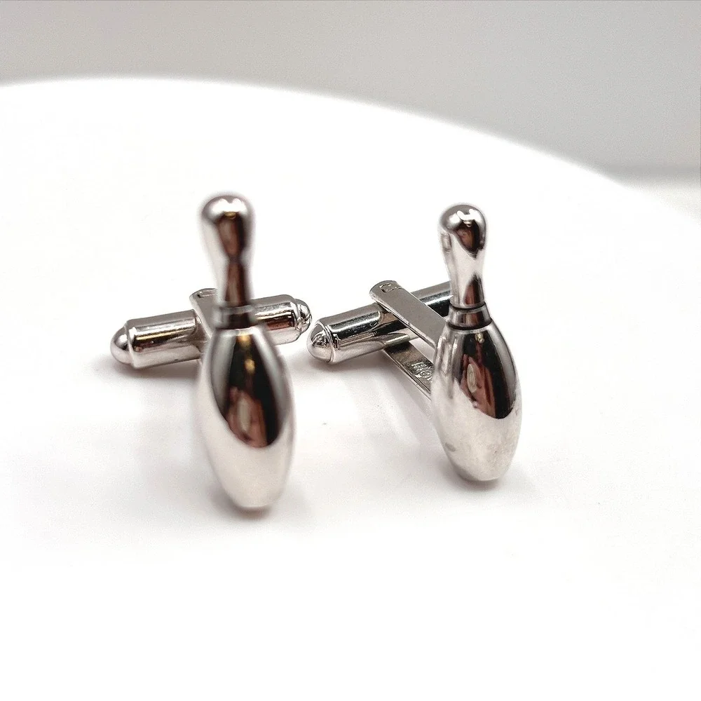 Vintage HICKOK Bowling Pin‎ Cufflinks Silver Tone Novelty Sports Men's U.S.A.
